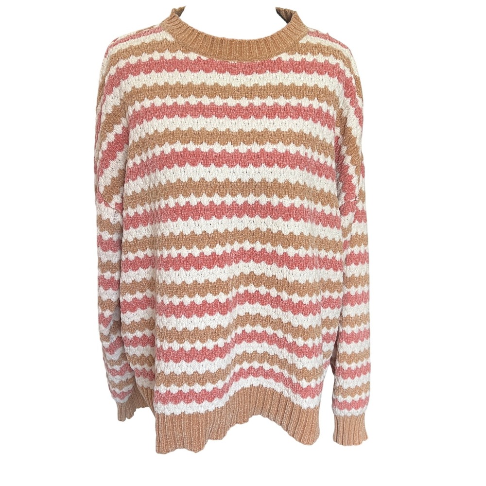 dip S Striped Chenille‎ Sweater Knit Pullover Pink Beige White Soft Y2K Grandma
